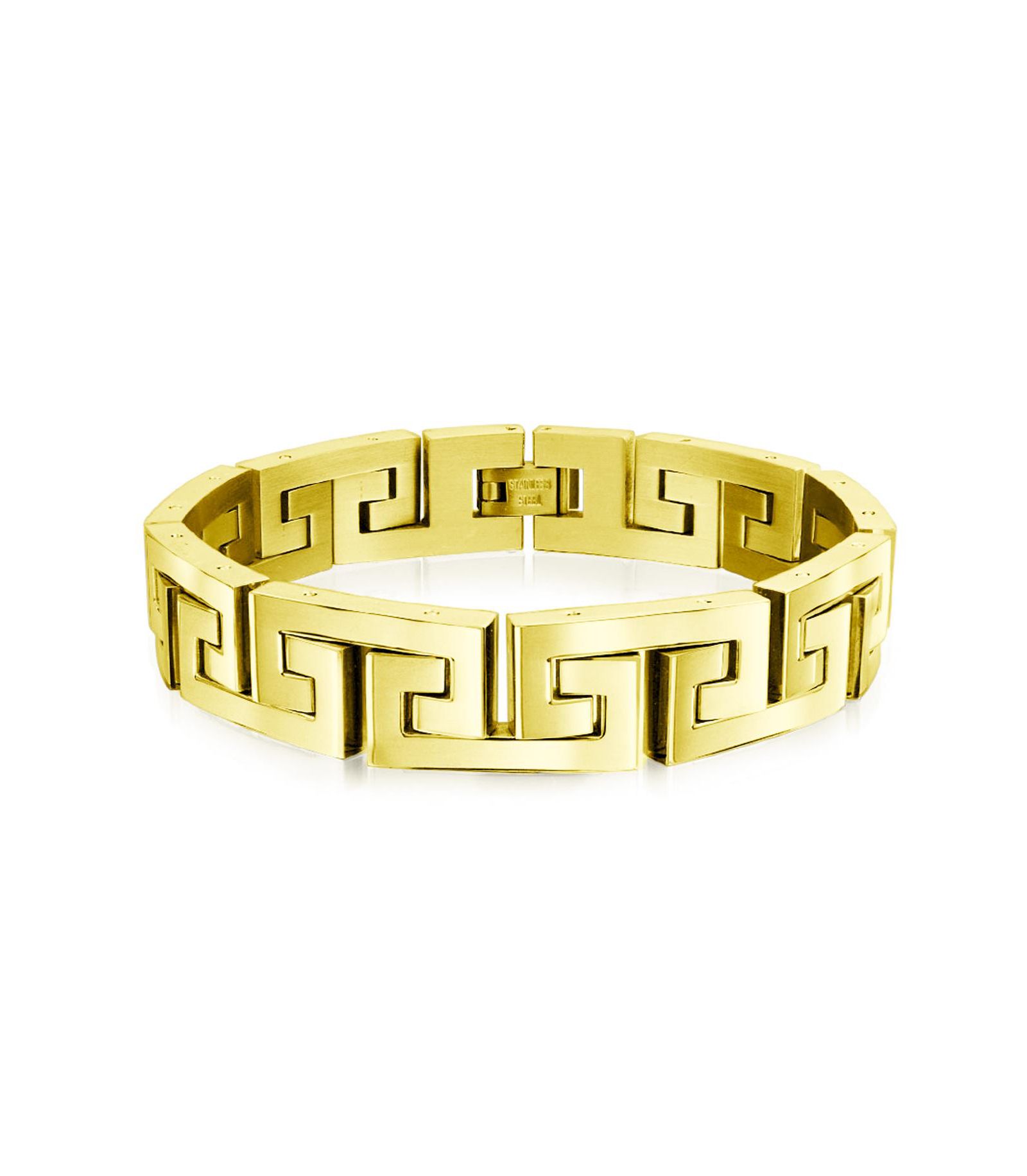 Bling Jewelry Мужской браслет с геометрическим узором Infinity Greek Key из нержавеющей стали с позолотой, 9 Inch 12MM