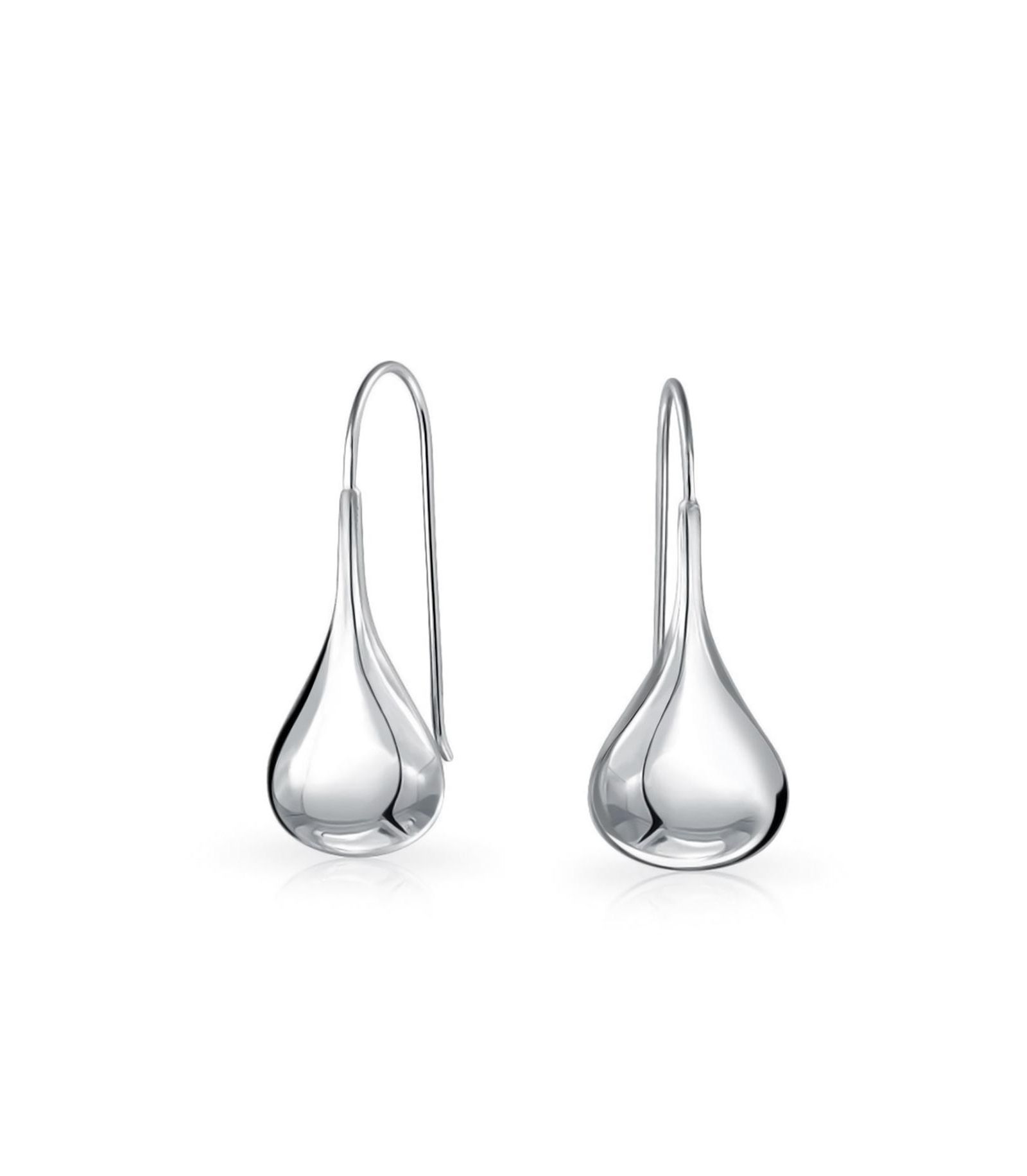 Серьги Bling Jewelry Simple Plain Puffed Teardrop Pear Shaped Rain Drop Fishhook Threader Sterling Silver 1.2 Inch