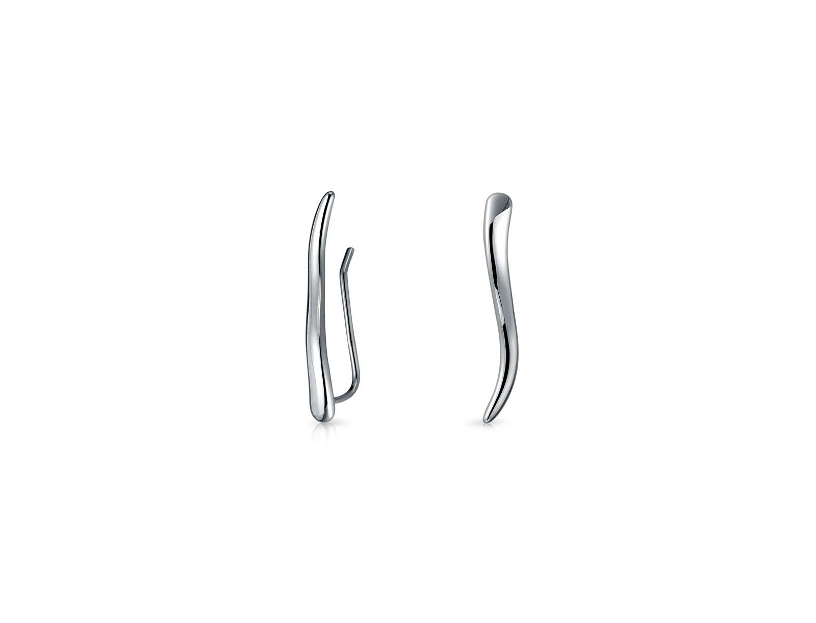 Bling Jewelry Minimalist Thin Wave Ear Pin Crawlers Earrings .925 Sterling Silver
