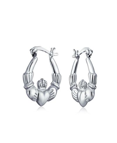 Bling Jewelry Серьги-кольца Claddagh из стерлингового серебра, 0.75 дюйма