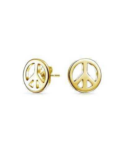 Bling Jewelry Tiny World Peace Sign Stud Earrings Silver Plated .925 Sterling Silver