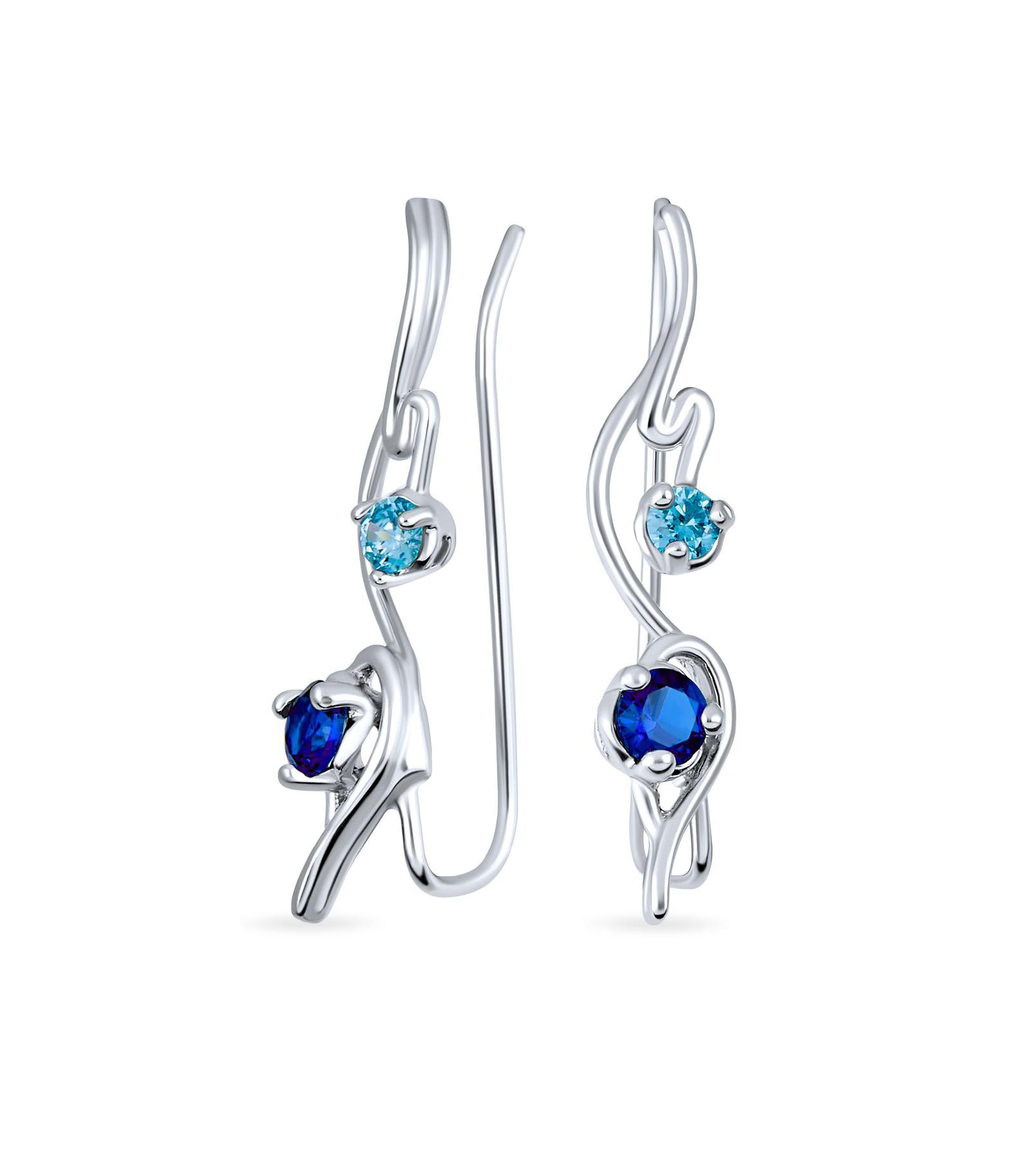 Серьги Bling Jewelry Swirl Wire Ear Cuff Climber, аквамариновый сапфир CZ, стерлинговое серебро