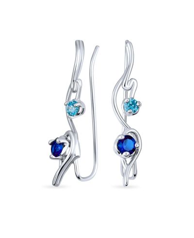 Серьги Bling Jewelry Swirl Wire Ear Cuff Climber, аквамариновый сапфир CZ, стерлинговое серебро