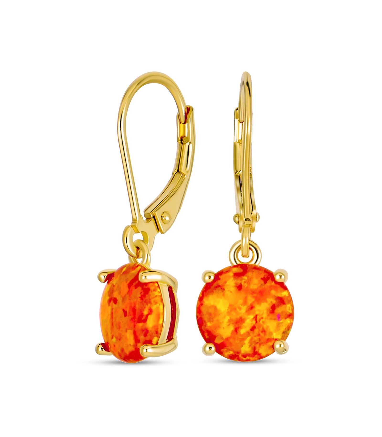 Bling Jewelry Timeless Orange Opal Solitaire Drop Earrings Sterling Silver Leverback