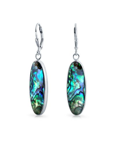 Bling Jewelry Iridescent Abalone Shell Oval Dangle Earrings Lever Back Sterling Silver