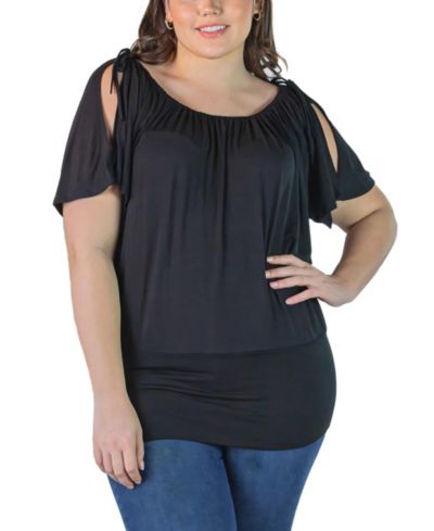 24seven Comfort Apparel Plus Size Short Sleeve Split Shoulder Top