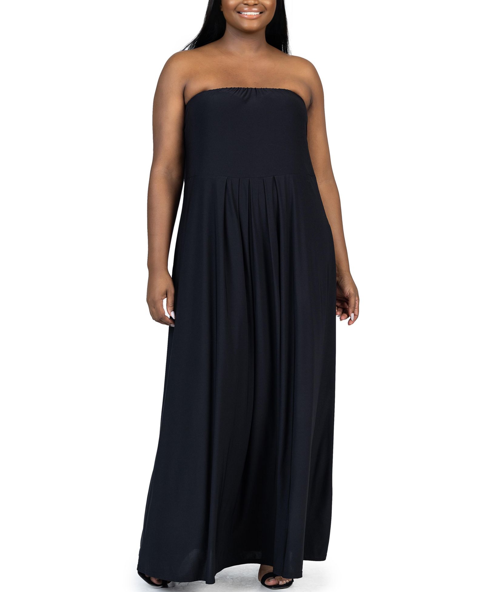24seven Comfort Apparel Plus Size Strapless Maxi Dress with Pockets