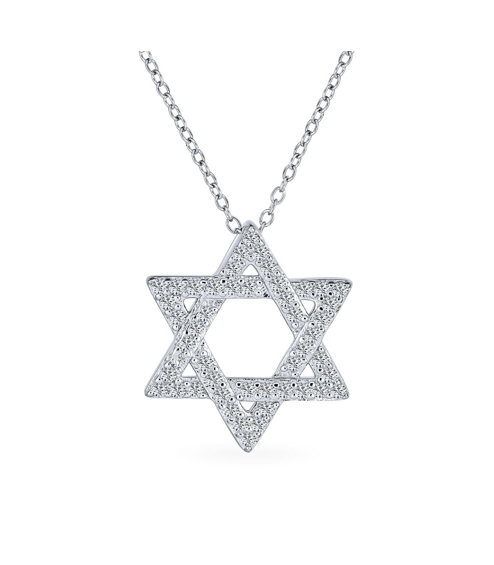 Bling Jewelry CZ Hanukkah Intertwined Star of David Pendant Necklace .925 Sterling Silver