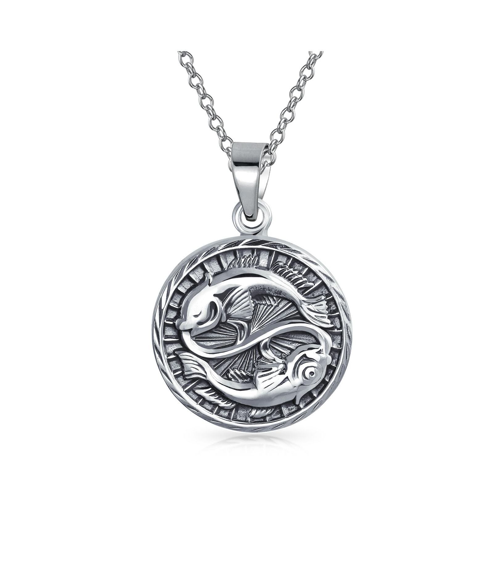 Подвеска-медальон Bling Jewelry Pisces Zodiac Sign Astrology Horoscope Round Sterling Silver