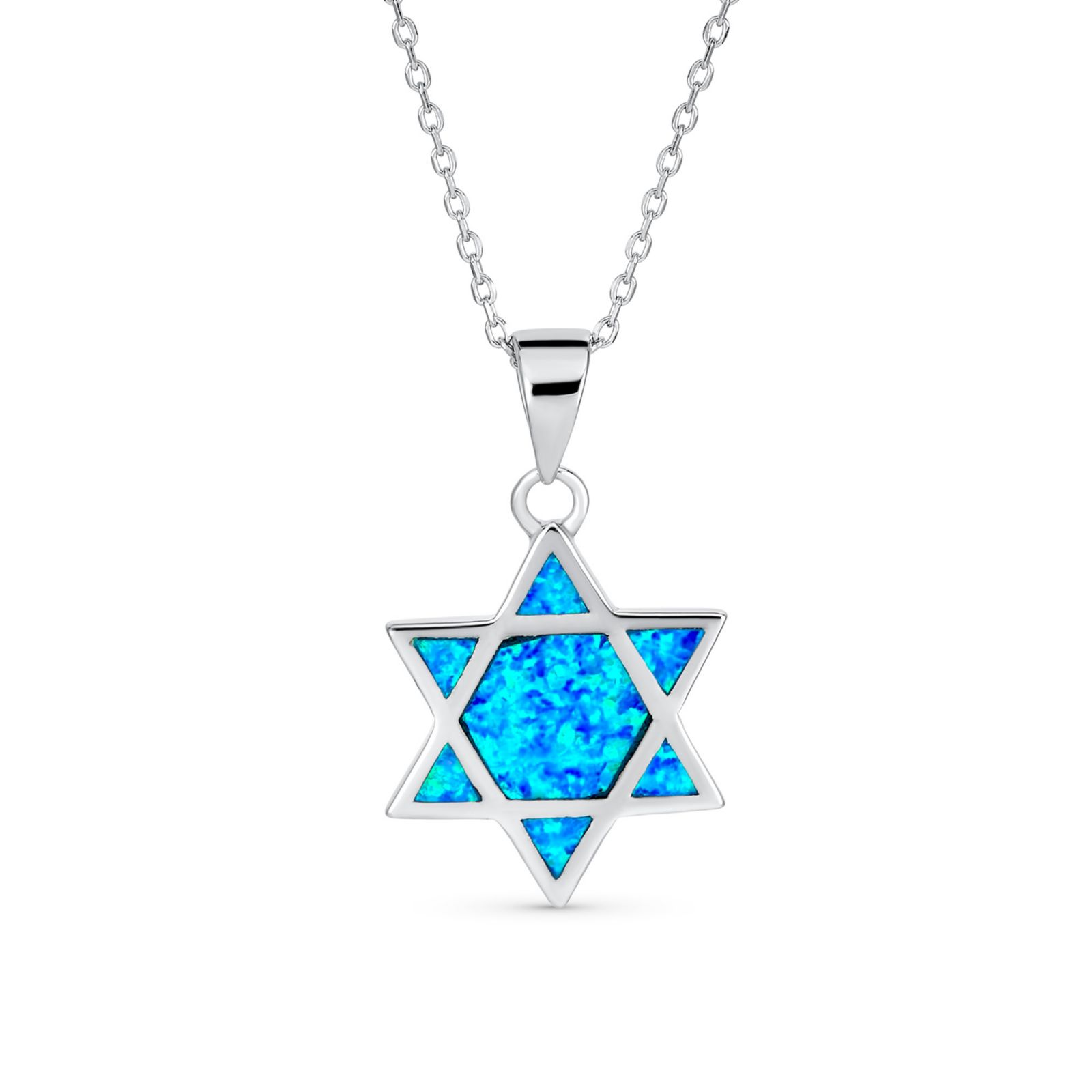 Подвеска Bling Jewelry Hanukkah Magen Judaic Blue Synthetic Opal Inlay Star Of David Sterling Silver