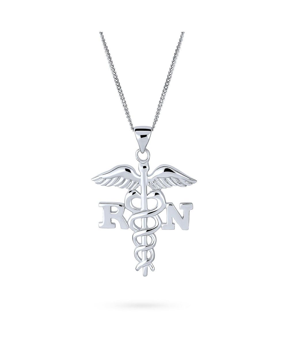 Подвеска-кулон Bling Jewelry Angel Wings Stethoscope, серебро 925 пробы