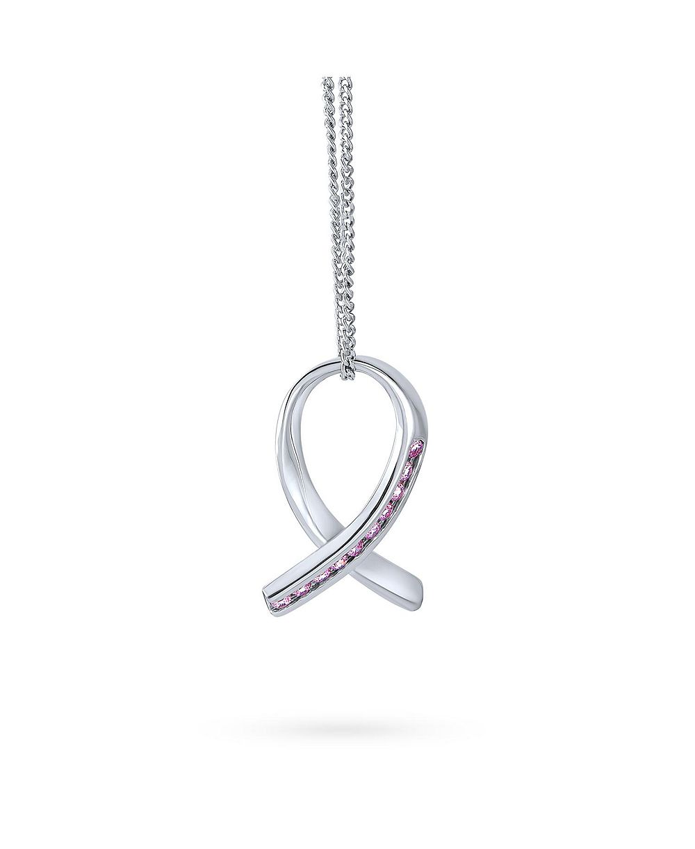 Подвеска-кулон Bling Jewelry Strength and Hope Elegant Fine Pave Cubic Zirconia CZ Pink Ribbon Breast Cancer Survivor Sterling Silver