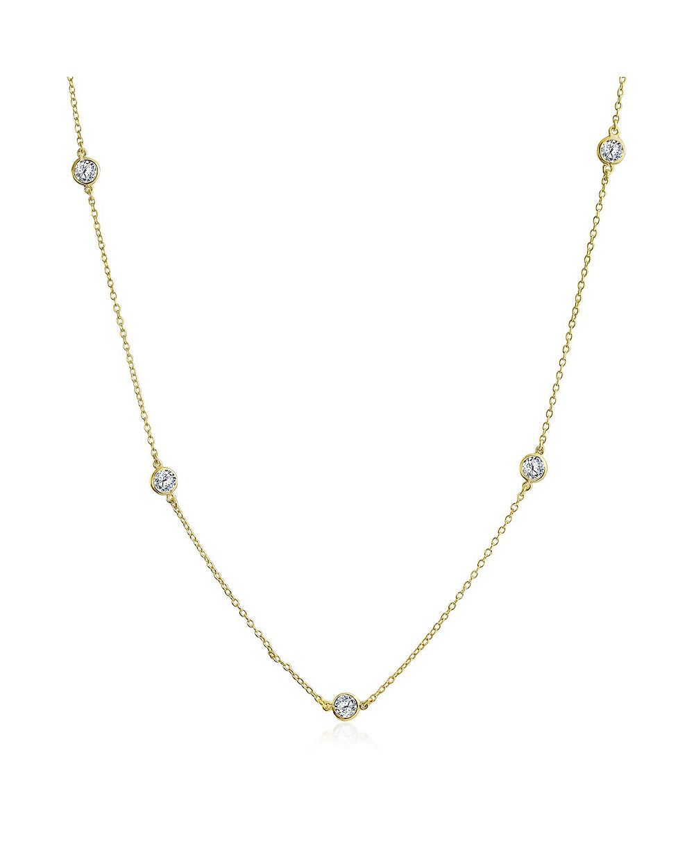 Bling Jewelry минималистичная длинная цепочка с CZ, по дюймам, из стерлингового серебра с золотым напылением, 16 18 20 24 36 дюйм