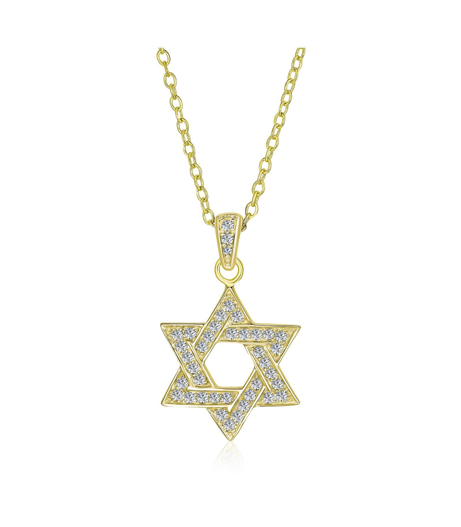 Bling Jewelry кулон звезда Давида с фианитами, позолоченное серебро 14K Gold Plated