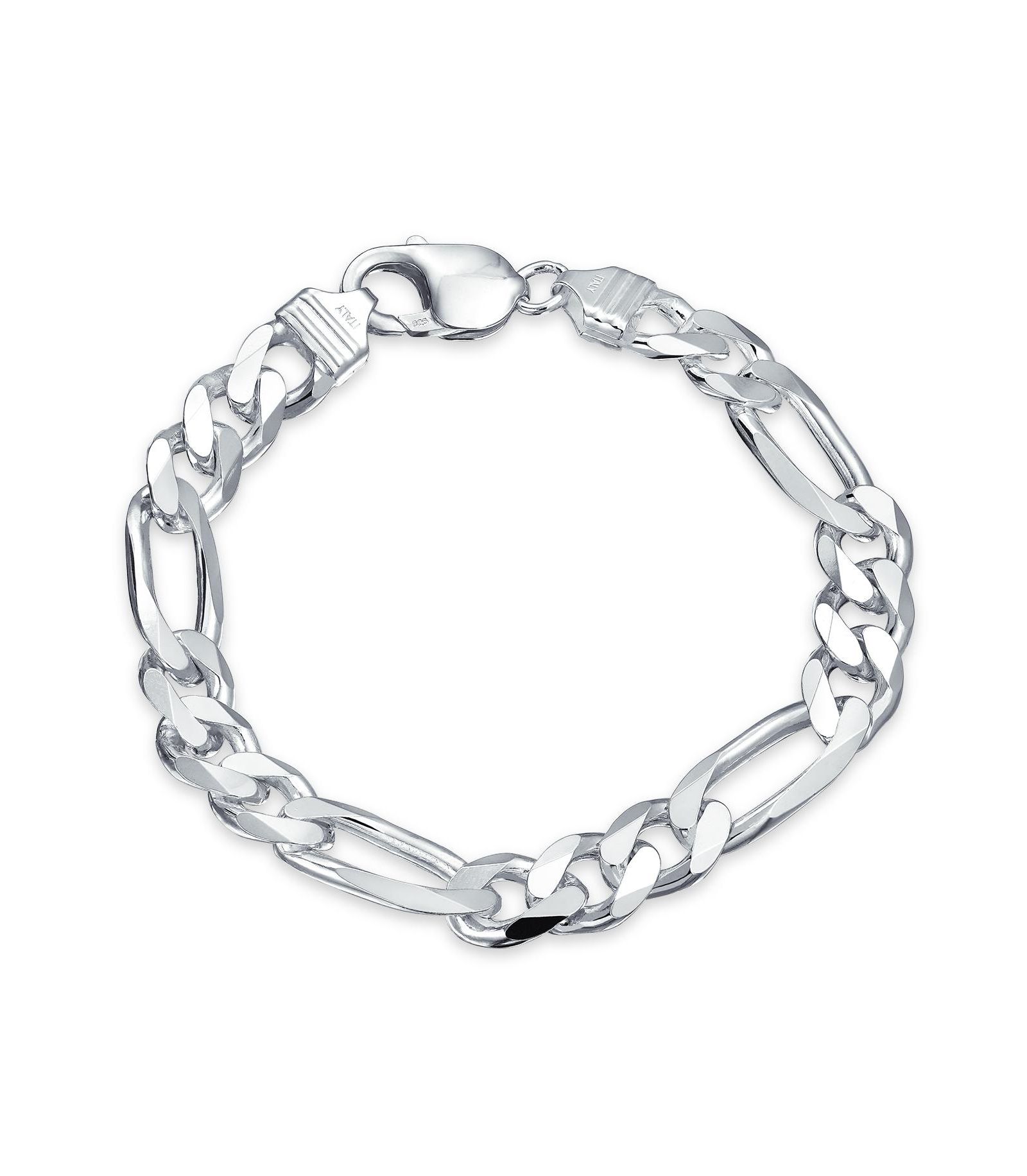 Bling Jewelry Men's Thick 9MM Italian Figaro Chain Link Bracelet .925 Sterling Silver 8"
