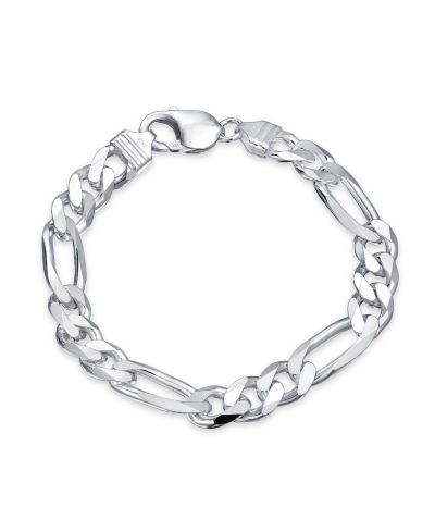 Bling Jewelry Men's Thick 9MM Italian Figaro Chain Link Bracelet .925 Sterling Silver 8"