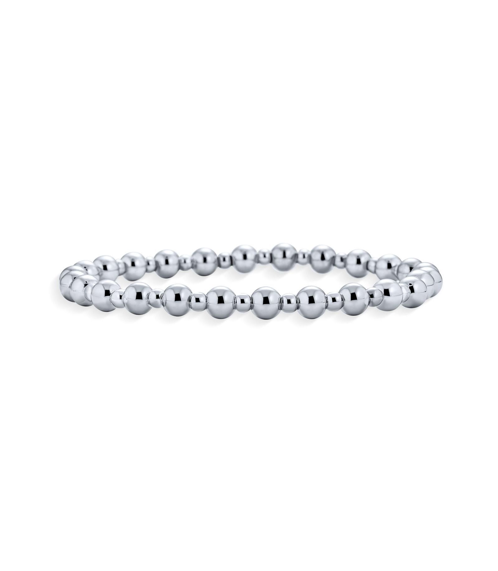 Bling Jewelry Alternating 3-5MM Ball Bead Stretch Bracelet Polished .925 Sterling Silver