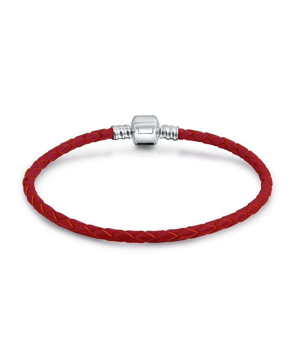 Bling Jewelry Red Weave Braided Leather Strand Bracelet Sterling Silver Barrel Clasp 7.5"