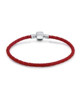 Bling Jewelry Red Weave Braided Leather Strand Bracelet Sterling Silver Barrel Clasp 7.5"