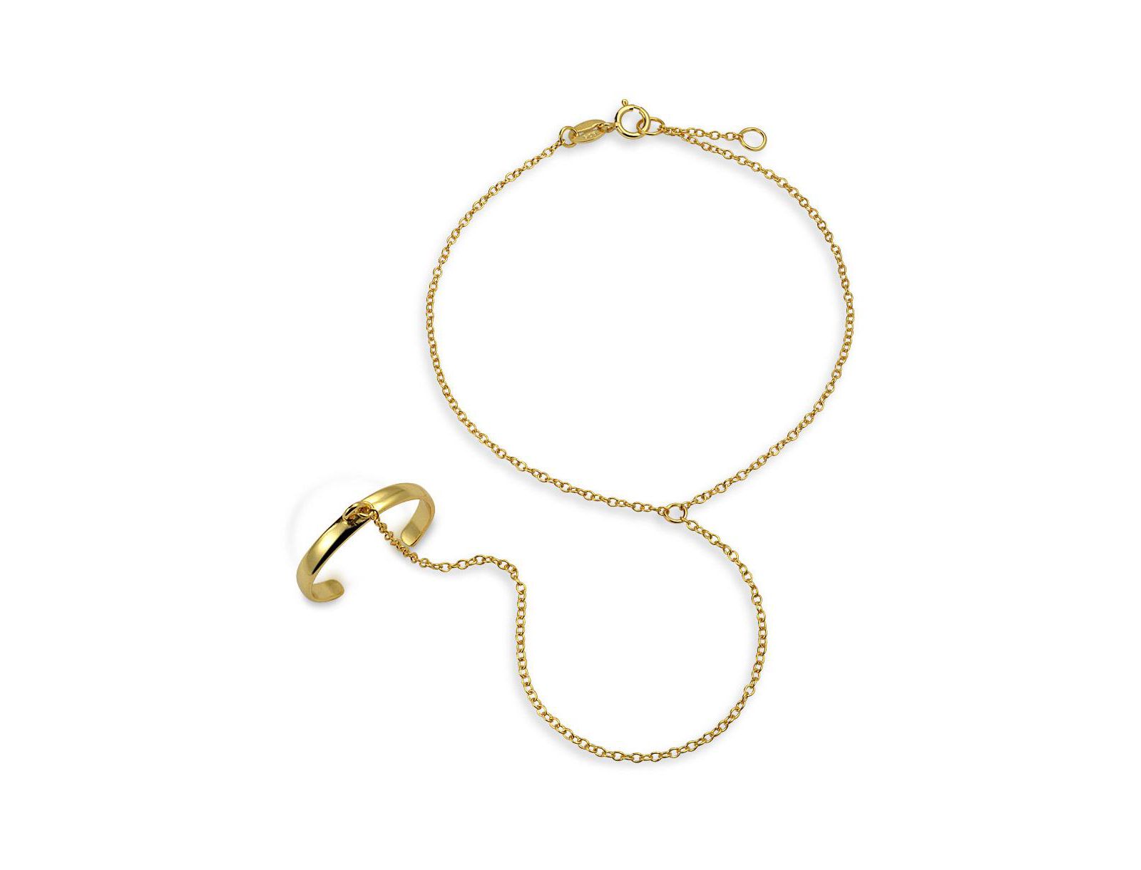 Bling Jewelry Delicate Hand Chain Ring & Bracelet .925 Sterling Silver Trendy Minimalist 14K Gold