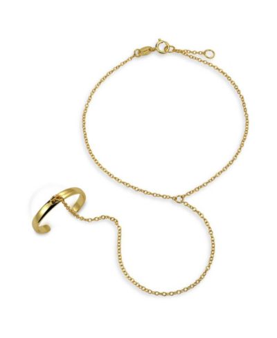 Bling Jewelry Delicate Hand Chain Ring & Bracelet .925 Sterling Silver Trendy Minimalist 14K Gold