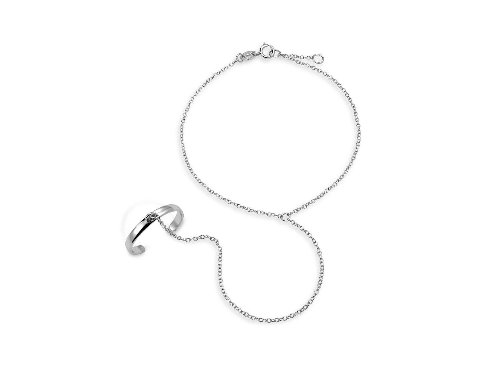 Изящный браслет и кольцо с цепочкой Bling Jewelry, серебро .925, 14K Gold