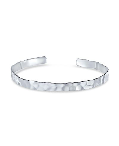 Bling Jewelry Textured Hammered Cuff Bangle Bracelet Matte Stackable .925 Sterling Silver