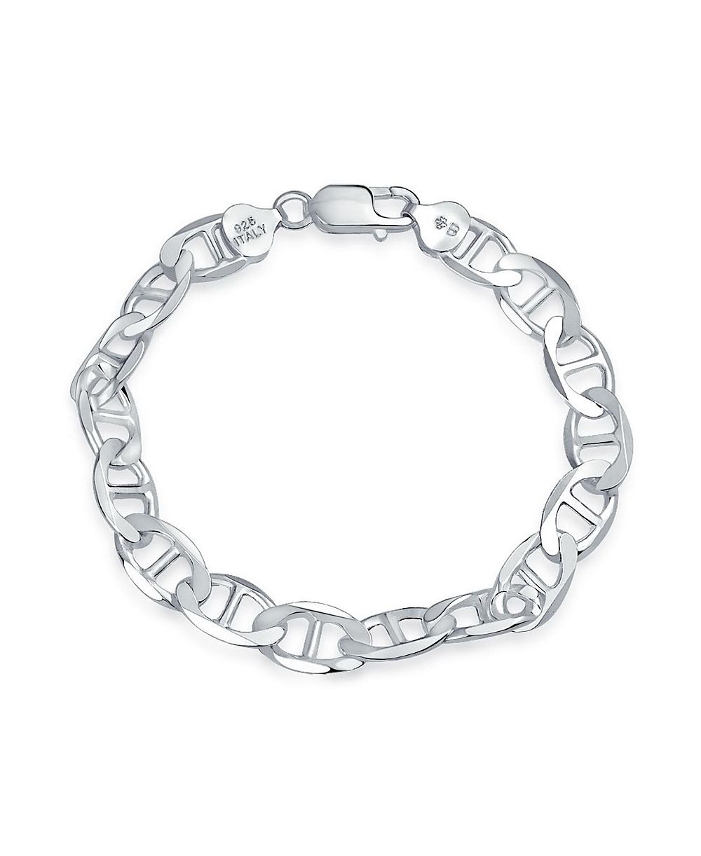 Bling Jewelry Heavy Solid .925 Sterling Silver 9MM Anchor Link Mariner Chain Bracelet 9"