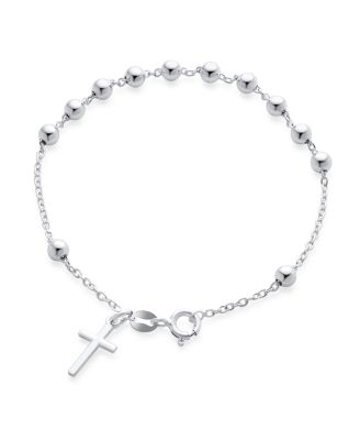 Bling Jewelry Religious Prayer Rosary Cross Bracelet 6MM Ball Beads .925 Sterling Silver