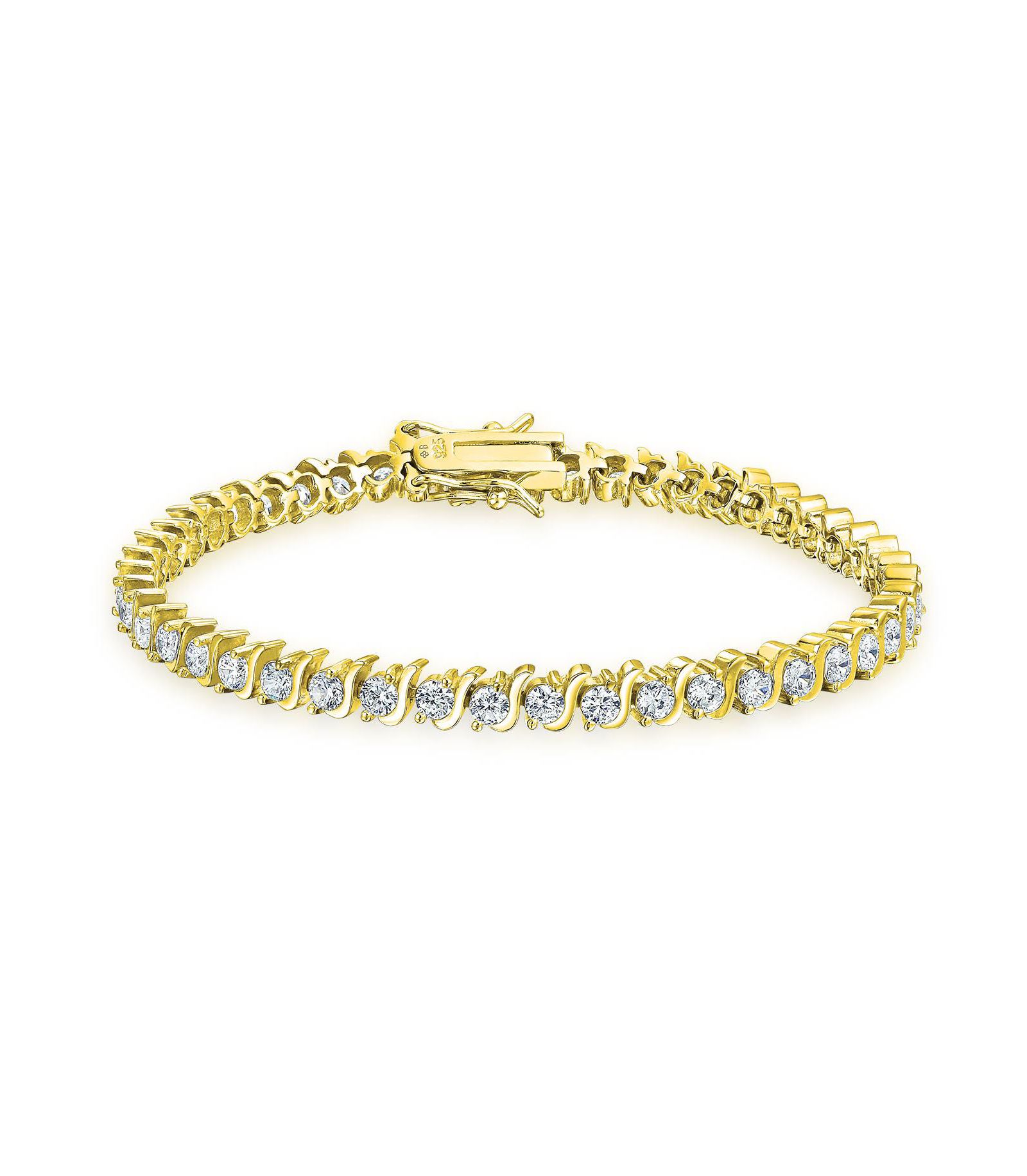 Bling Jewelry 15CTW CZ Solitaire Wave Tennis Bracelet .925 Sterling Silver Gold Plated
