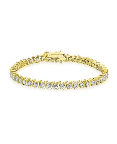 Bling Jewelry 15CTW CZ Solitaire Wave Tennis Bracelet .925 Sterling Silver Gold Plated
