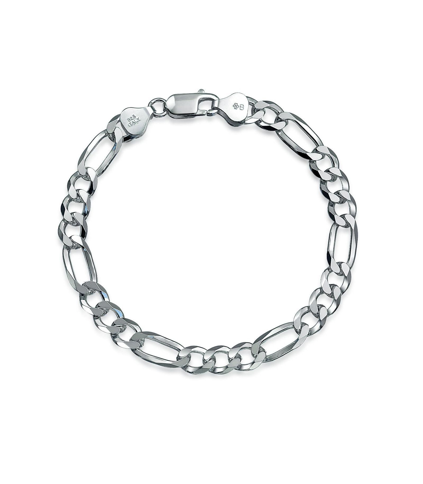Bling Jewelry Thick Heavy Solid 7MM Figaro Chain Link Bracelet .925 Sterling Silver 9"