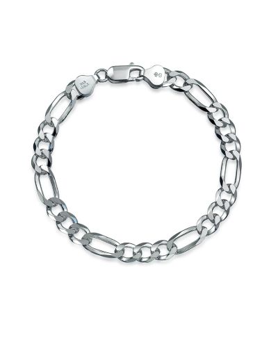 Bling Jewelry Thick Heavy Solid 7MM Figaro Chain Link Bracelet .925 Sterling Silver 9"