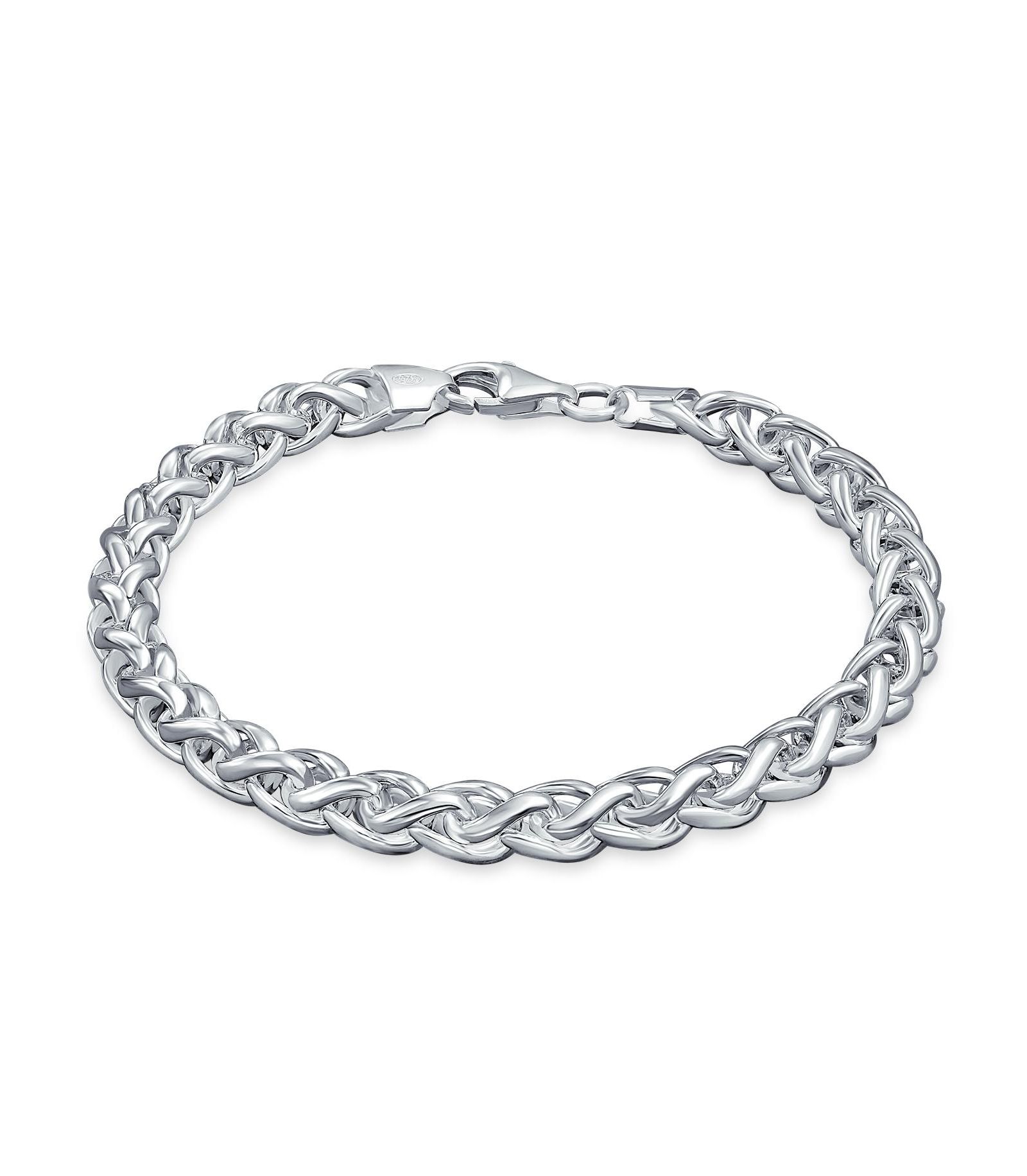 Bling Jewelry Solid Heavy 6MM Braided Rope Wheat Chain Link Bracelet Sterling Silver 8.5