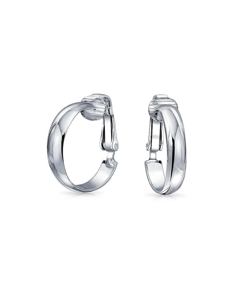Bling Jewelry Silver Simple Clip On Hoop Earrings .925 Sterling Silver Lightweight .75"