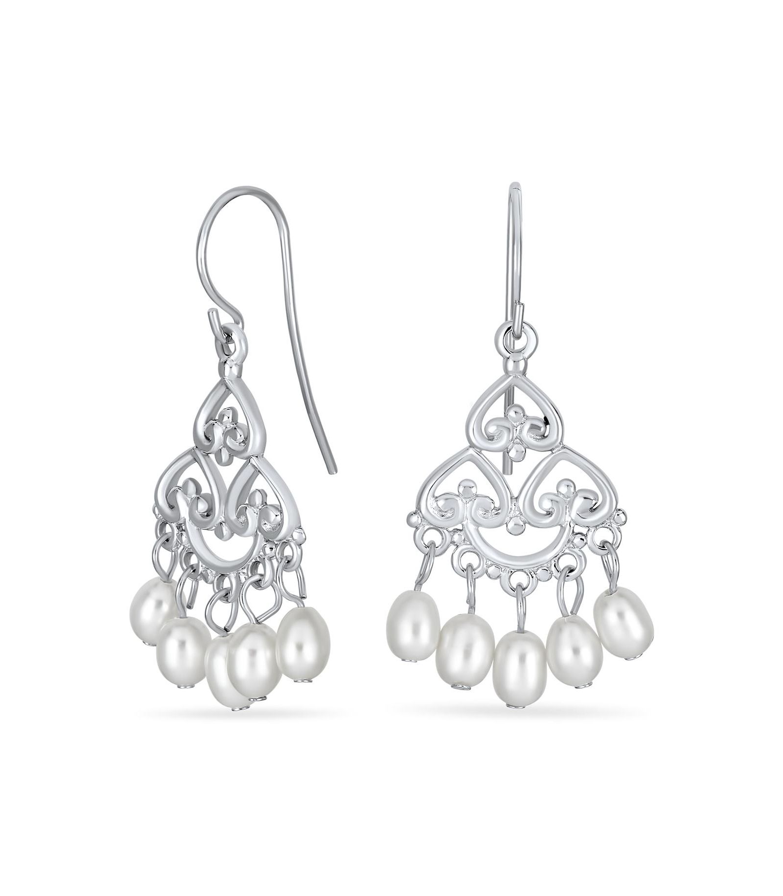 Bling Jewelry Белые жемчужные серьги-люстры из стерлингового серебра
