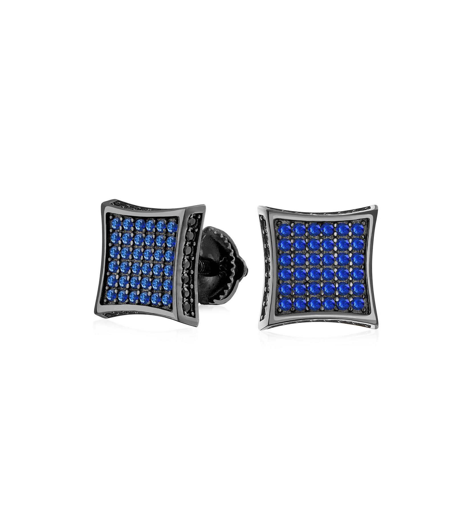 Bling Jewelry Square Blue CZ Kite Shape Stud Earrings 925 Sterling Silver Screwback