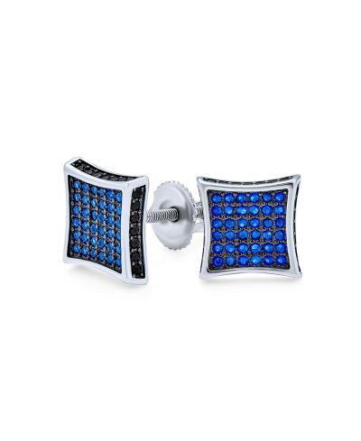 Bling Jewelry Square Blue CZ Kite Shape Stud Earrings 925 Sterling Silver Screwback