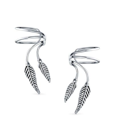 Серьги-каффы Bling Jewelry Cartilage Double Leaf Feather Wrap из серебра 925 Sterling Silver