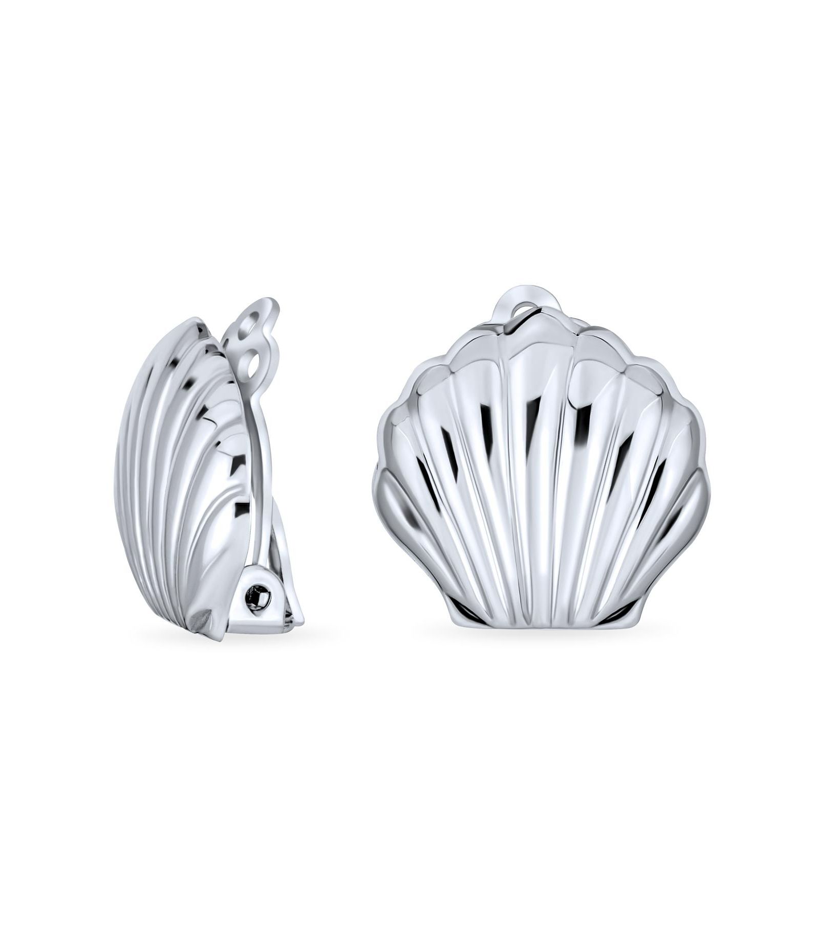 Серьги Bling Jewelry с морской ракушкой, серебро, зажимные