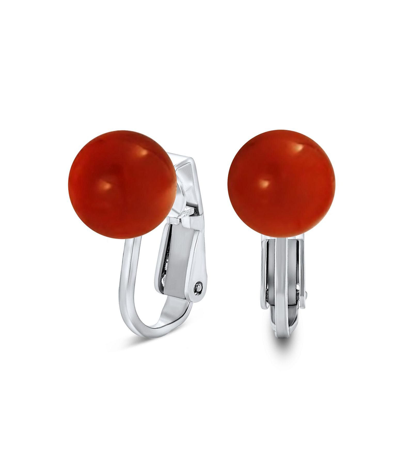 Bling Jewelry Classic Genuine Pink Agate Ball Clip On Earrings .925 Sterling Silver 8MM
