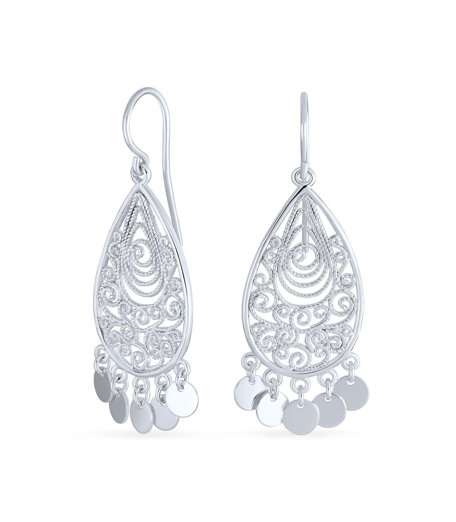 Bling Jewelry Moroccan Style Filigree Teardrop Dangle Statement Earrings Sterling Silver