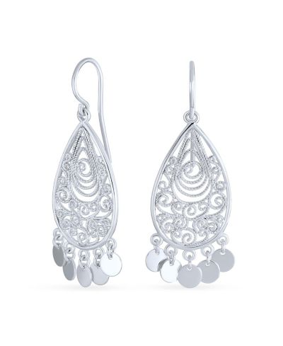 Bling Jewelry серьги-подвески Bali Boho Style Teardrop Dangling Coins, стерлинговое серебро