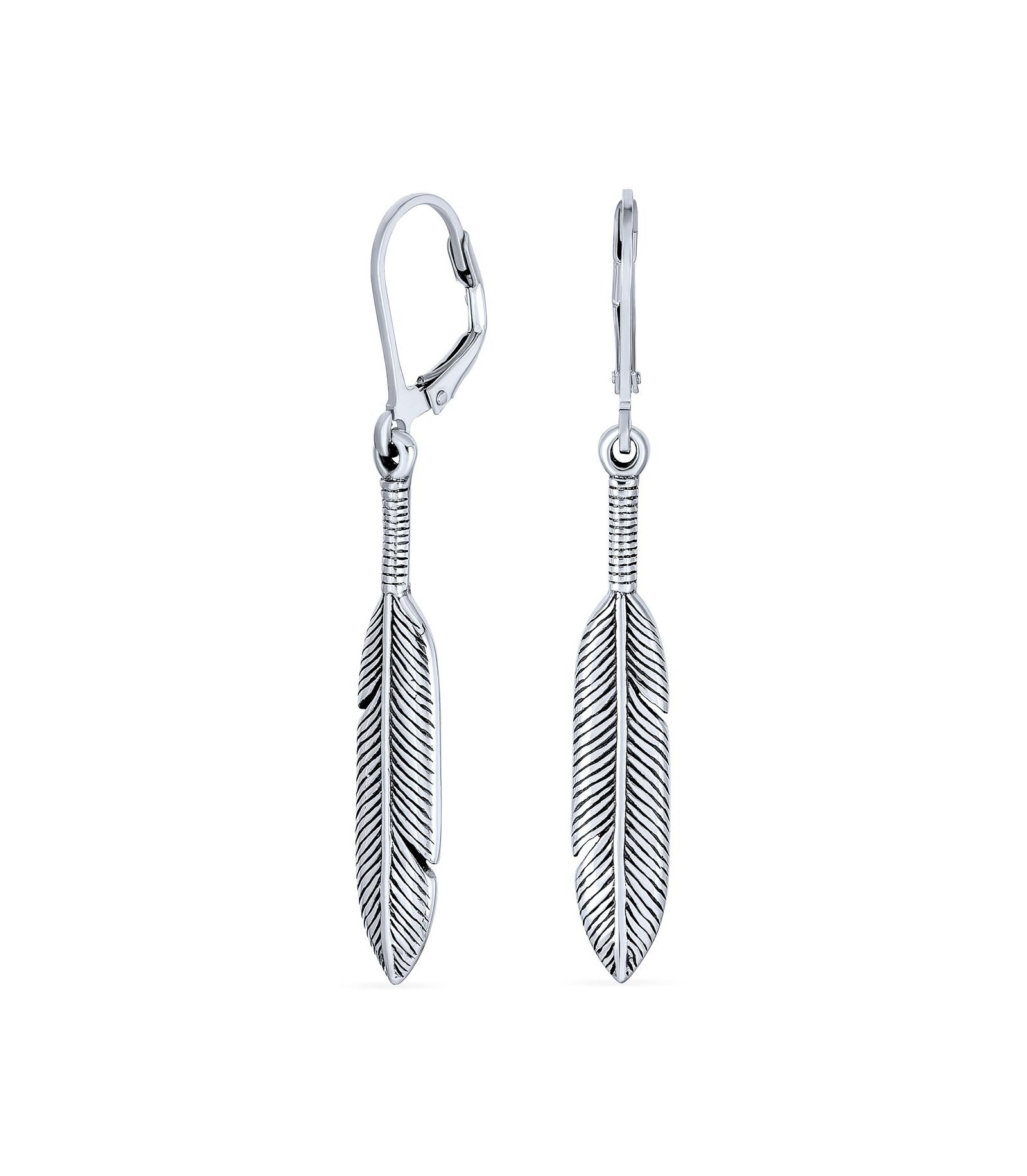 Серьги Bling Jewelry Leaf Feather Oxidized Two Tone Lever back Dangle Earrings