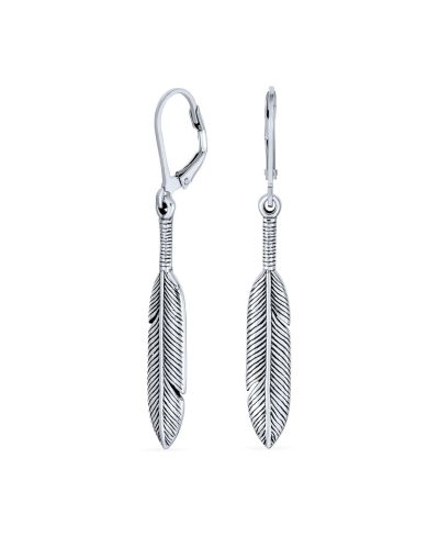 Серьги Bling Jewelry Leaf Feather Oxidized Two Tone Lever back Dangle Earrings