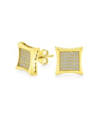 Bling Jewelry Square Pave CZ Kite Shaped Stud Earrings Gold Plated Sterling Silver 7MM