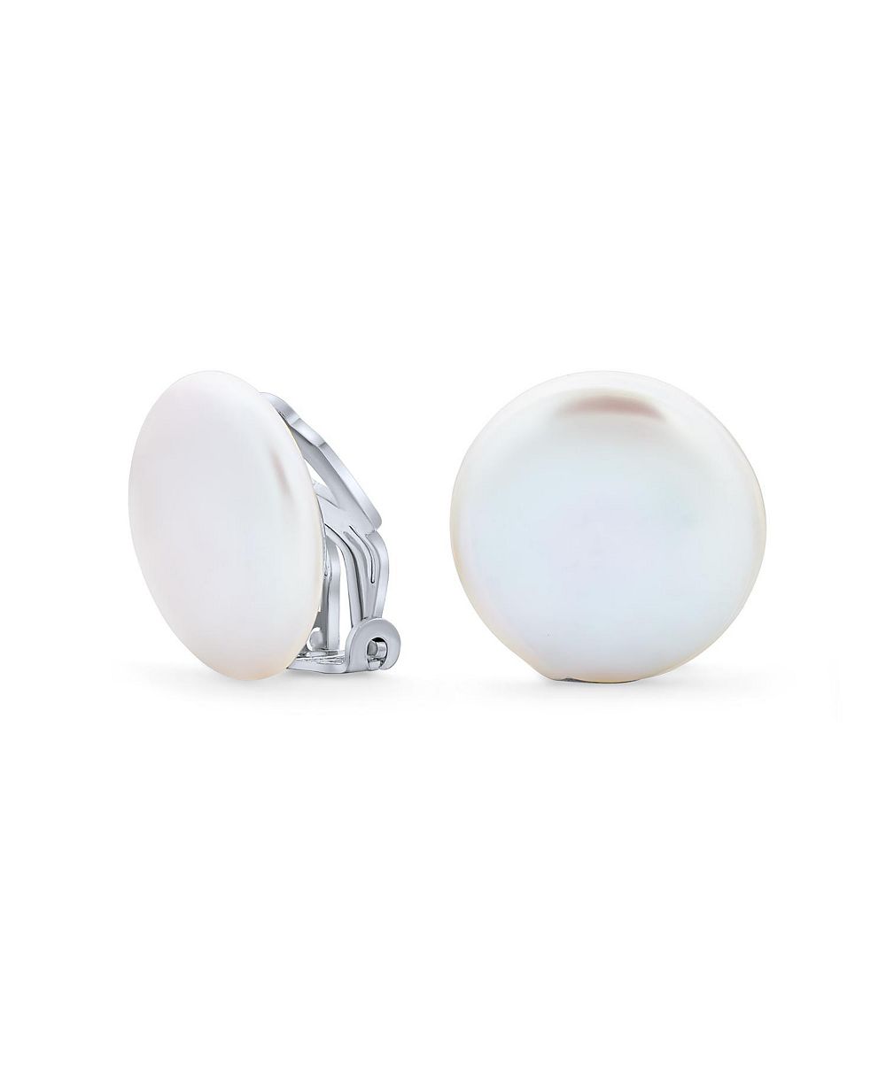 Bling Jewelry White Biwa Baroque Irregular Round Coin Pearl Clip-On Earrings Non-Pierced
