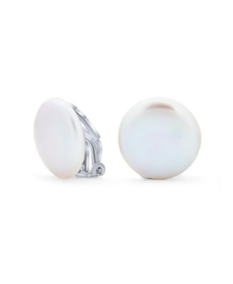 Серьги-клипсы Bling Jewelry White Biwa Coin Freshwater Cultured Pearl Sterling Silver