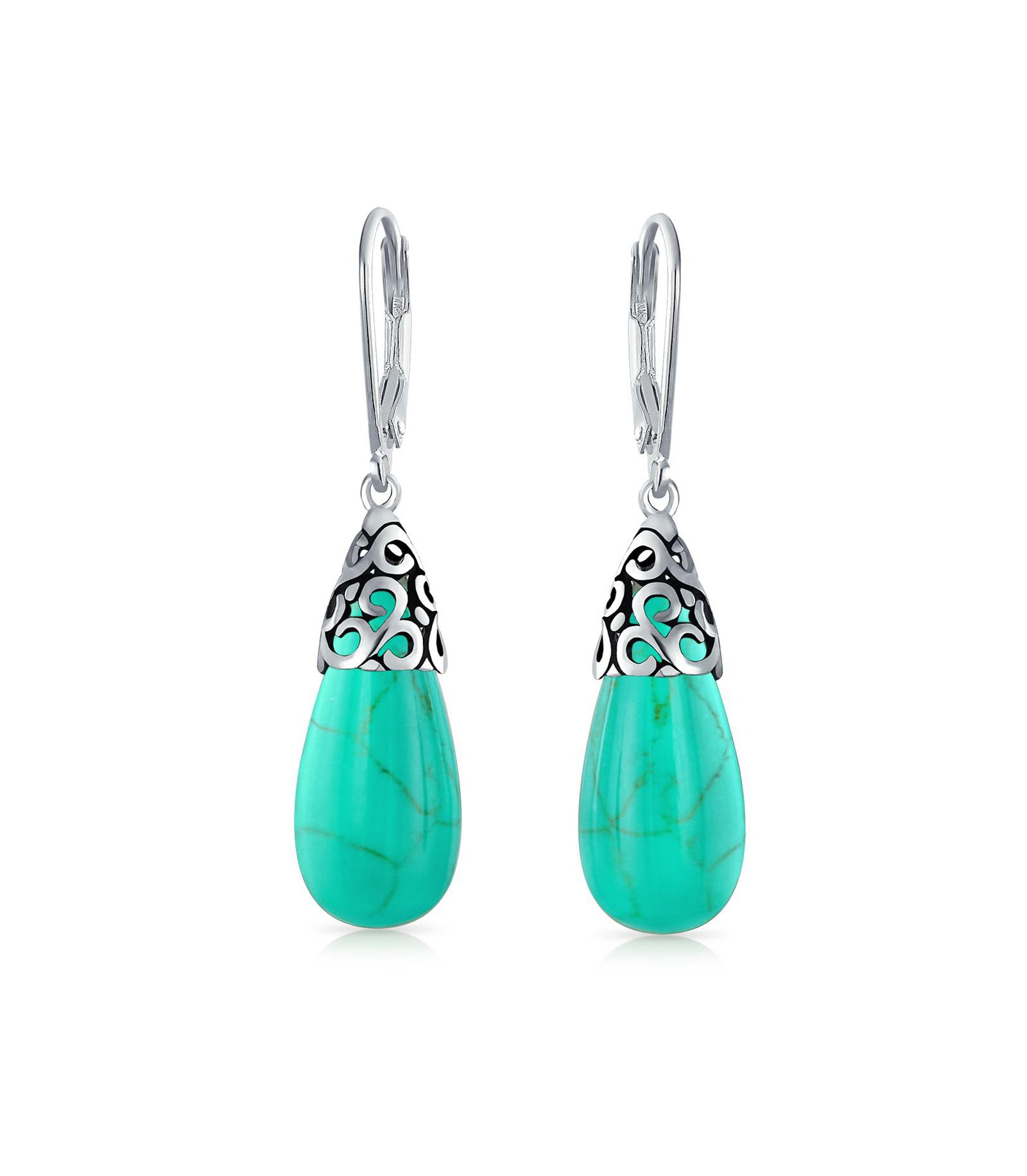 Bling Jewelry Bali Long Blue Lapis Teardrop Dangle Earrings Sterling Silver Lever Back