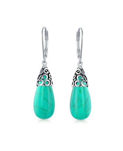 Bling Jewelry Bali Long Blue Lapis Teardrop Dangle Earrings Sterling Silver Lever Back